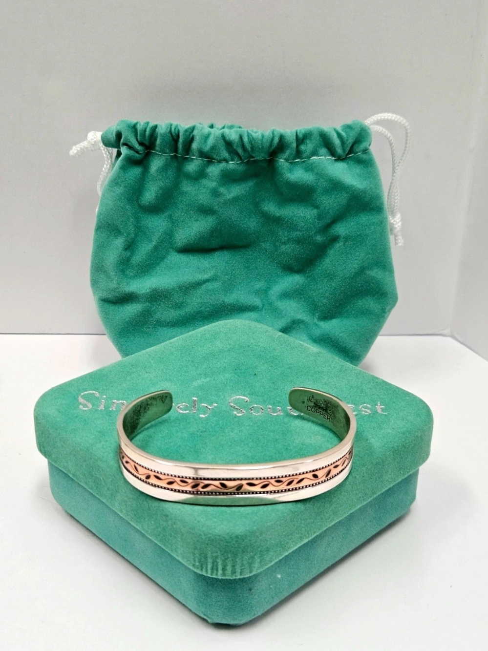 Copper & Silver Two-Tone Cuff Bracelet - Turquoise Accent